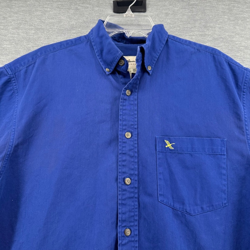 Eddie Bauer Button Front Men Medium Blue Short Sleeve Twill Shirt Cotton Heavy - Picture 2 of 7
